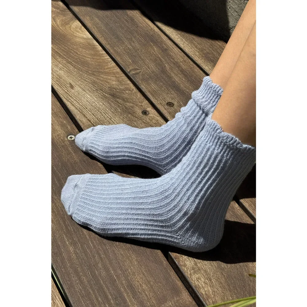 Le Bon Shoppe - Linen Scallop Socks | Pale Blue